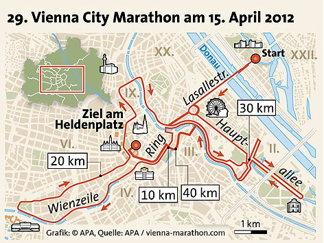 Карта марафонского забега в Вене