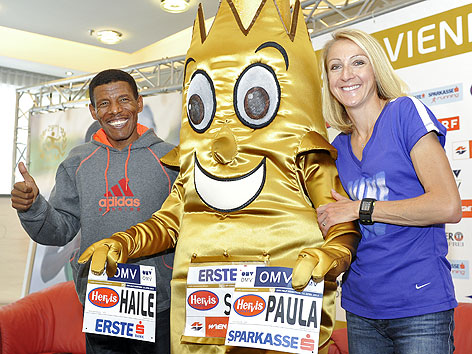 Haile Gebrselassie und Paula Radcliffe bei Pressekonferenz vor dem Vienna City Marathon 2012