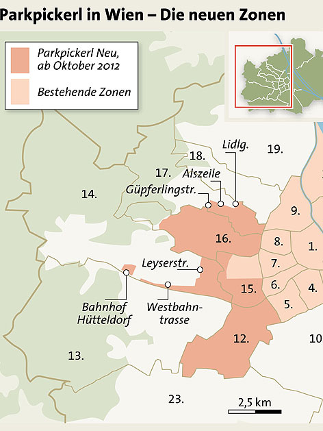 Neue Parkpickerl-Zonen in Wien ab Oktober 2012
