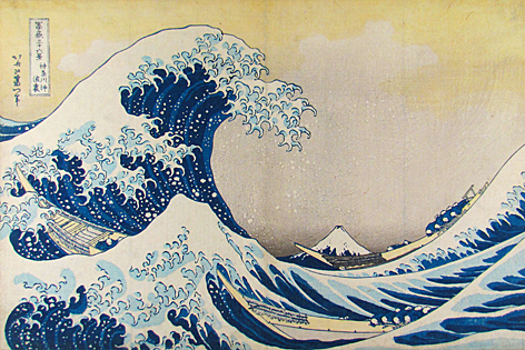 Katsushika Hokusai, Unter der Welle bei Kanagawa, aus der Serie: 36 Ansichten des Berges Fuji, um 1830