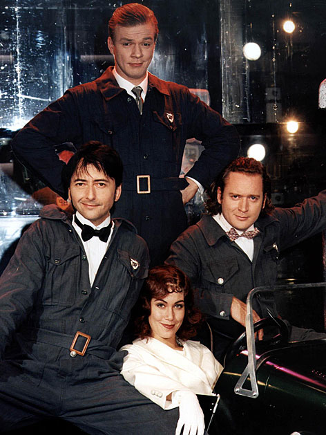 Günter Mokesch, Kai Peterson, Adriana Zartl und Gergor Seberg im Musical "Die Drei von der Tankstelle" im November 1998 im Metropol