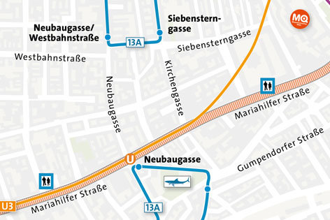 Stadtplan mit getrennter 13A-Linienführung