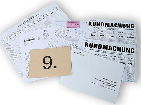 Wahlkarten und Stimmzettel für die Nationalratswahl 2013