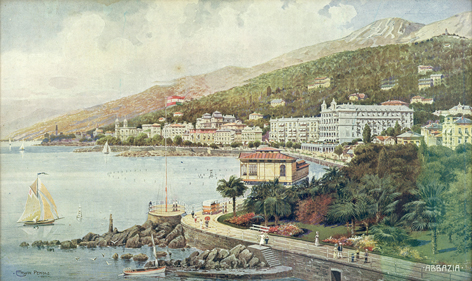 Südstrand von Abbazia, 1911
 Erwin Pendl
Farbdruck nach Aquarell