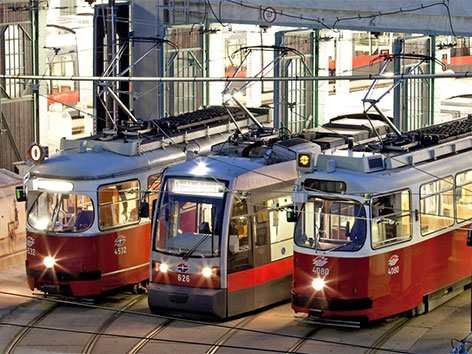 Alle derzeit in Betrieb befindlichen Straßenbahngenerationen der Wiener Linien
