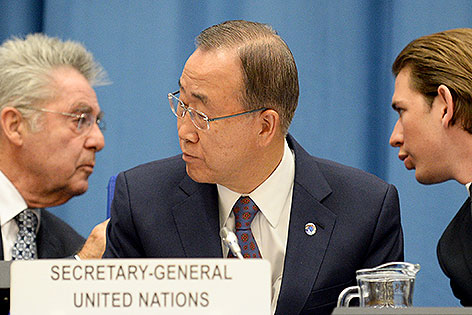 Bundespräsident Heinz Fischer, UNO-Generalsekretär Ban Ki-moon, Außenminister Sebastian Kurz