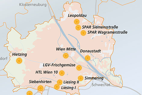 Plan mit Solarkraftwerke in Wien