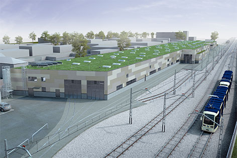 Projekt der neuen Remise für die Badner Bahn in Inzersdorf