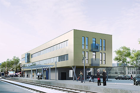 Projekt für neues Betriebsgebäude der Badner Bahn in Inzersdorf
