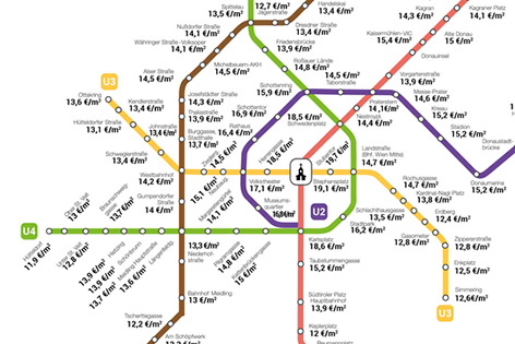Immo-Plattform zeigt Wiener U-Bahn-Pläne mit Wohnpreisen