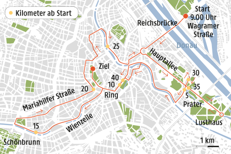 Eine Grafik zeigt die Strecke des Vienna City Marathons 2016