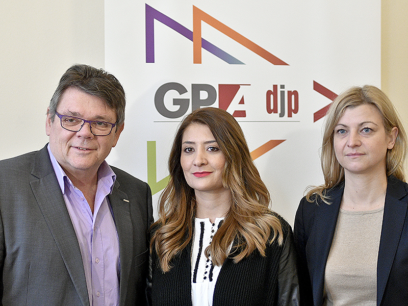 GPA-djp-Vorsitzender Wolfgang Katzian (L), Özlem Bakiray (M) und Barbara Teiber (GPA-djp Wien)