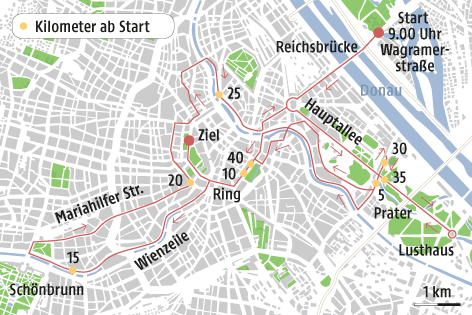 Eine Grafik zeigt die Strecke des Vienna City Marathons 2017