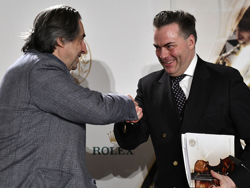 Dirigent Riccardo Muti und Philharmoniker Vorstand Daniel Froschauer bei einer Pressekonferenz