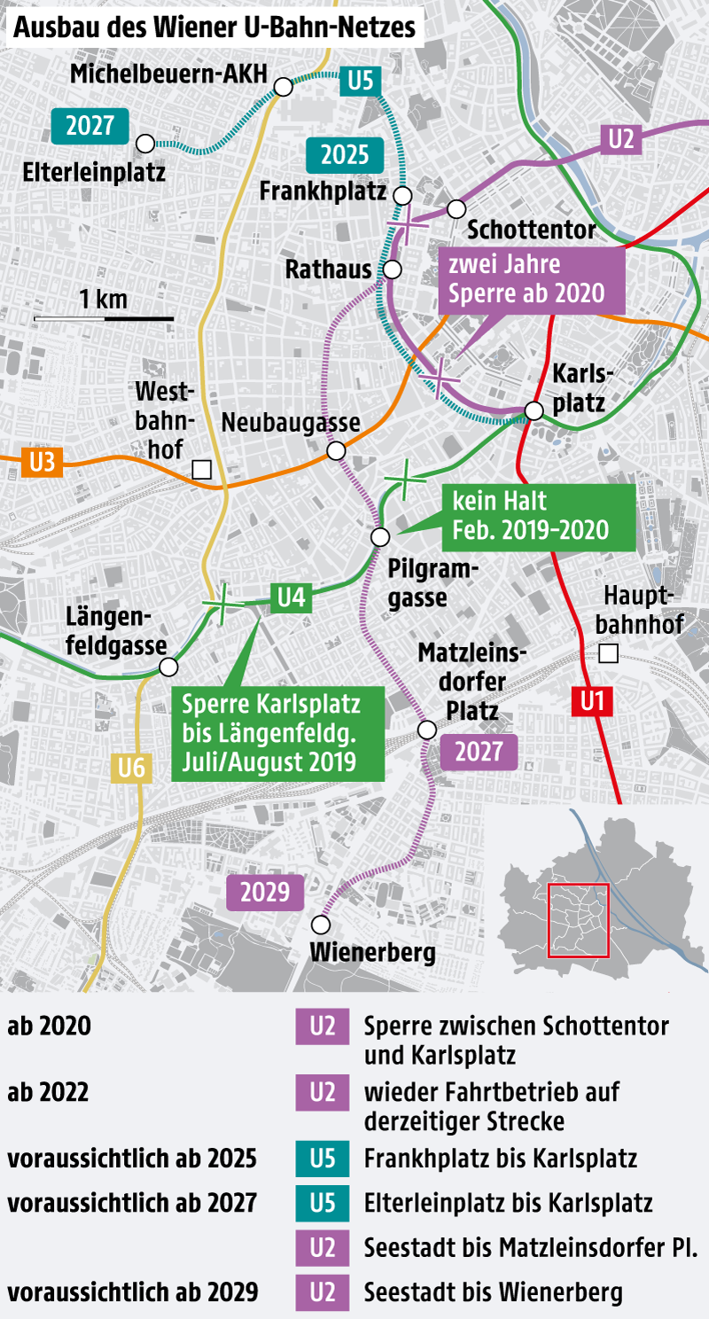 Karte zeigt Ausbau des Wiener U-Bahnnetzes