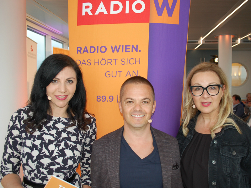 Radio Wien Talk im Turm mit Jasmin Dolati, Stefan Verra und Euke Frank live aus dem Wiener Ringturm.