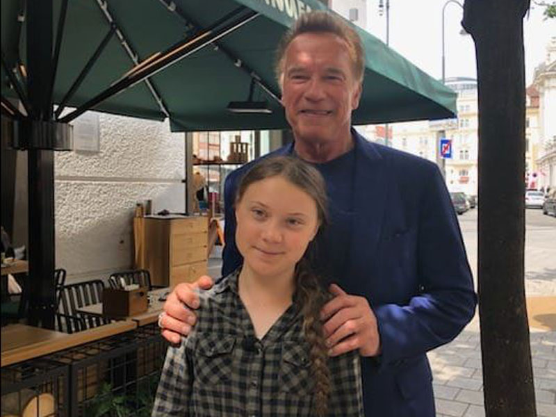 Begegnung Schwarzenegger und Thunberg